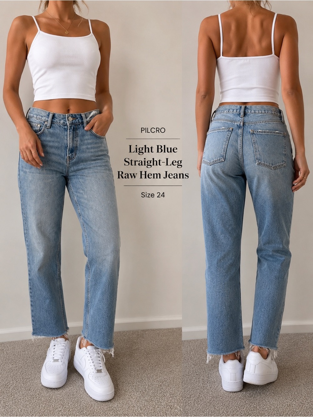 Pilcro Light Blue Straight-Leg Raw Hem Jeans